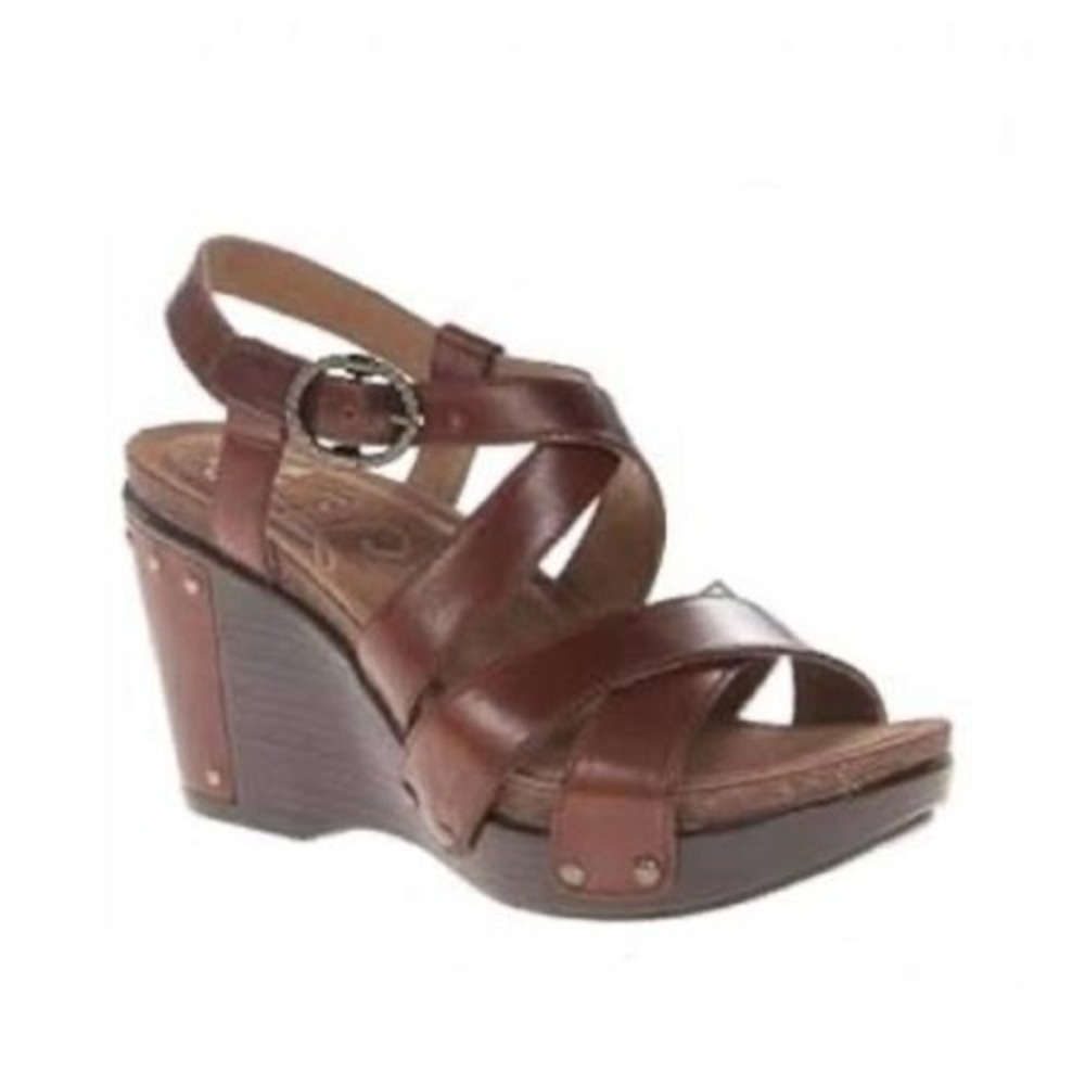 Dansko Frida Brown Leather Strappy Wedge Sandals Studded Platform‎ Size 42